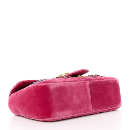 Gucci Velvet Matelasse Bow Embroidered Small GG Marmont Shoulder Bag Raspberry Rose 4 of 11