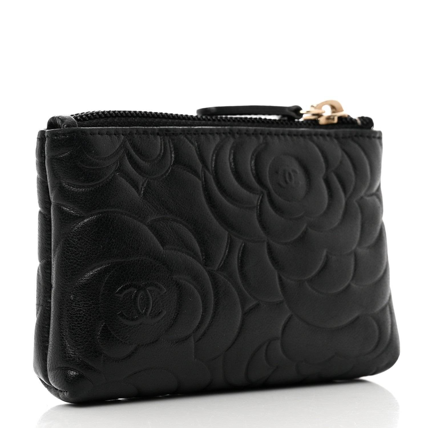 Chanel Lambskin Camellia Embossed Key Holder Case Black 3 of 8