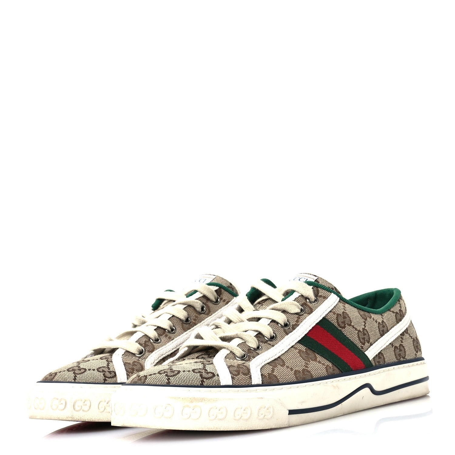 Gucci GG Monogram Web Womens 1977 Tennis Sneakers 41 Beige Ebony Mystic White 4 of 9