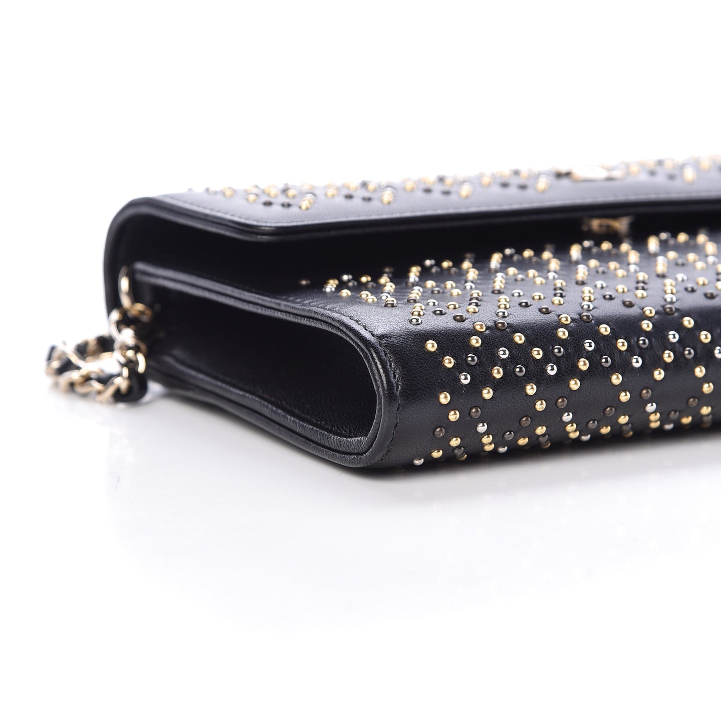 Lambskin Studded Chain Wallet Black