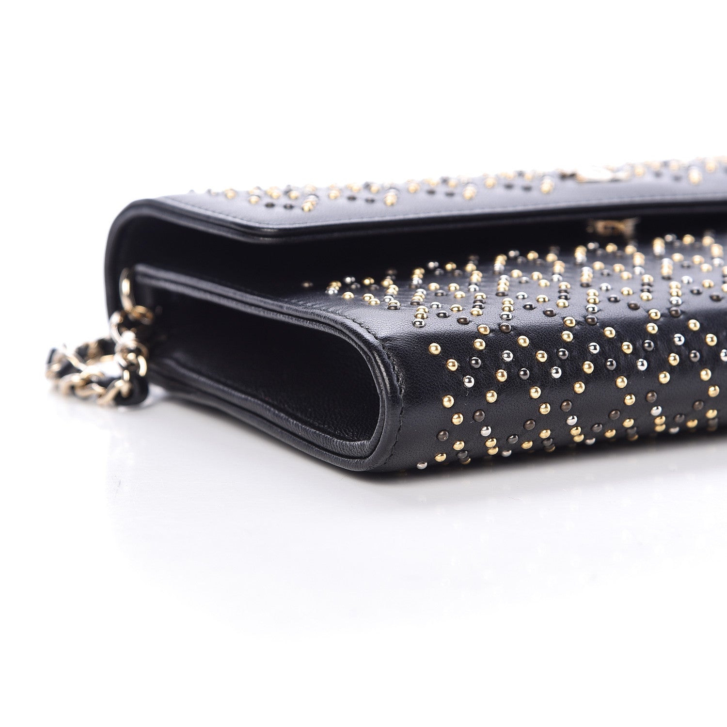 Chanel Lambskin Studded Chain Wallet Black 9 of 12