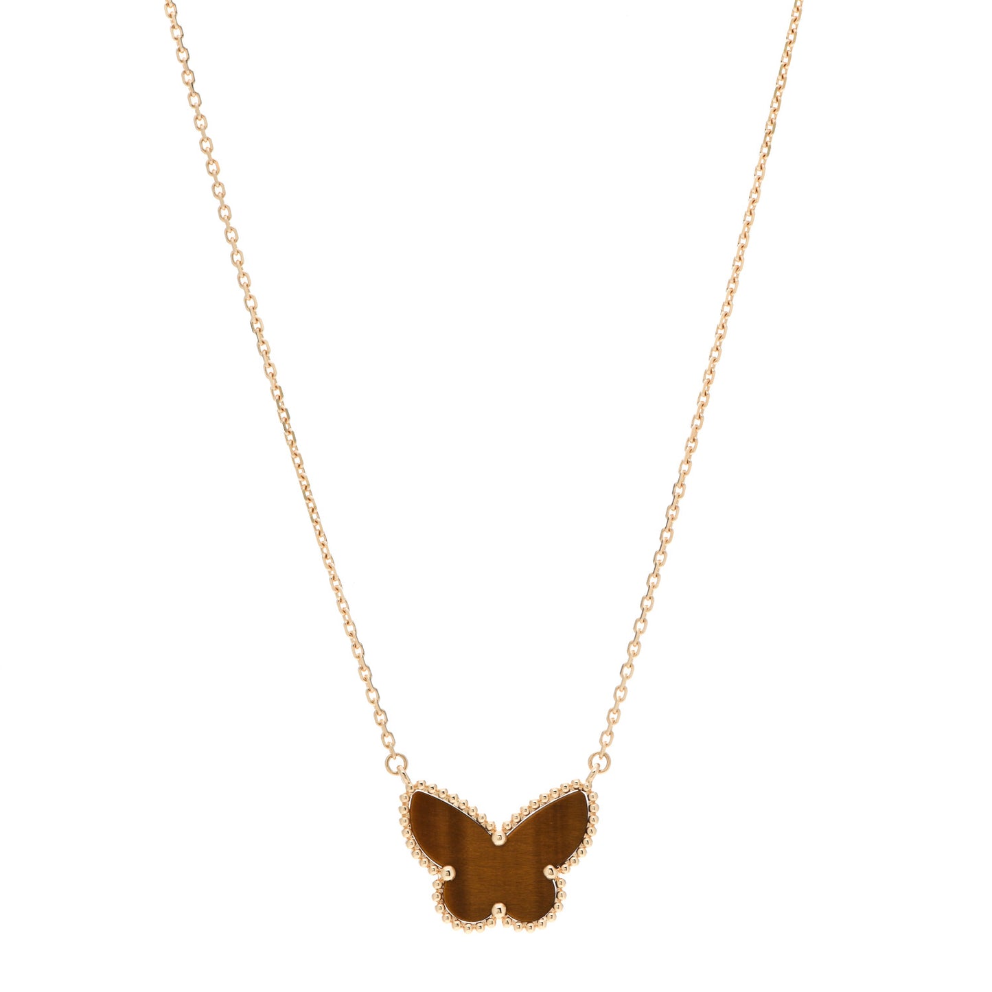 18K Yellow Gold Tiger Eye Lucky Alhambra Butterfly Pendant Necklace