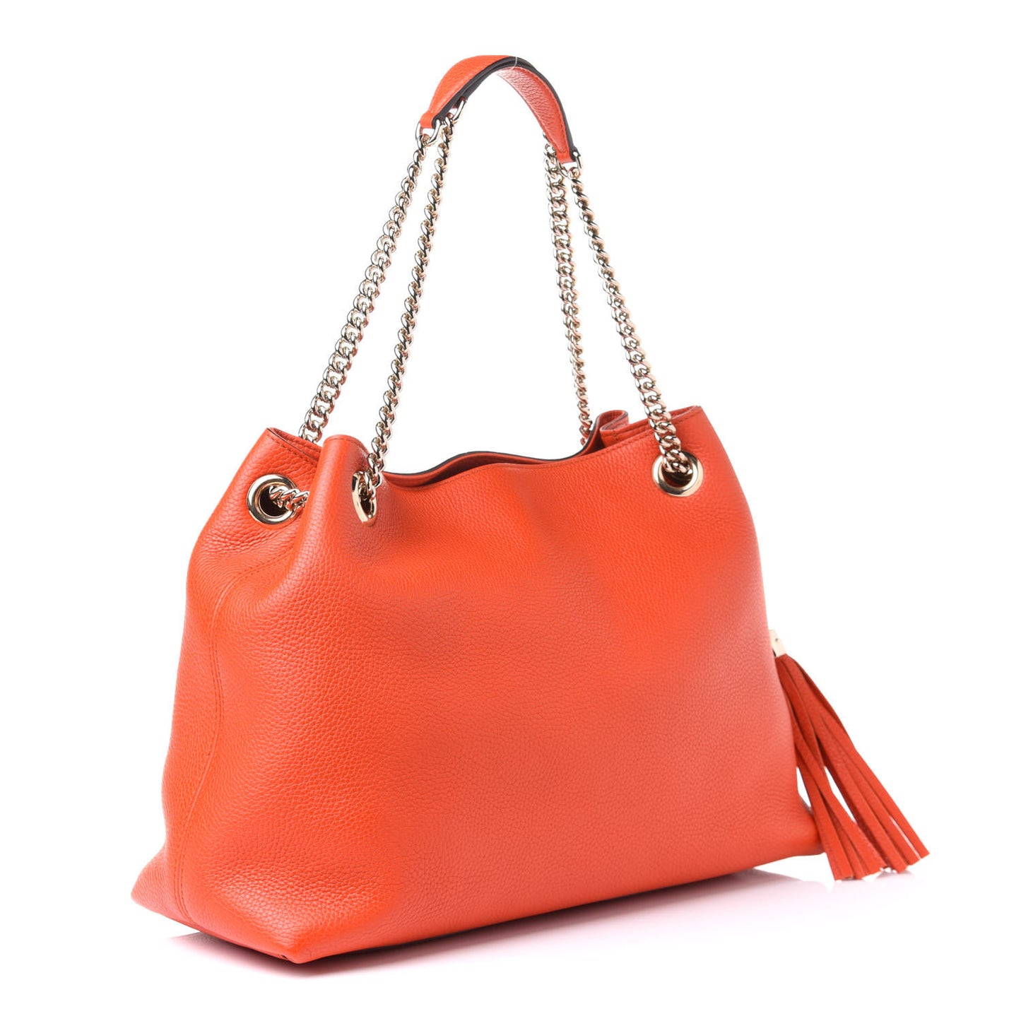 Pebbled Calfskin Medium Soho Chain Shoulder Bag Sun Orange