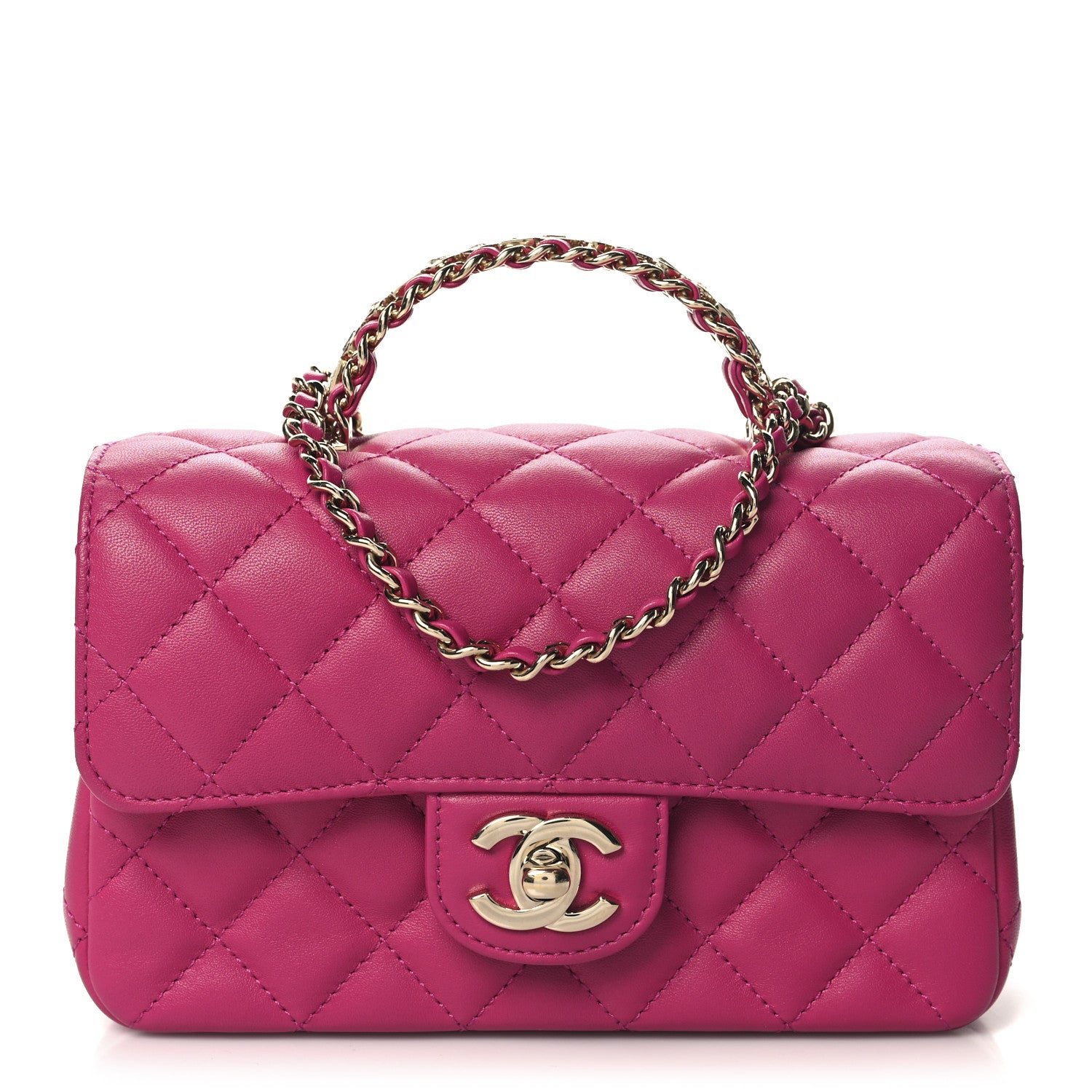 Chanel Lambskin Quilted Mini Crystal Top Handle Rectangular Flap Dark Pink 1 of 10