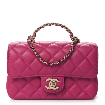 Chanel Lambskin Quilted Mini Crystal Top Handle Rectangular Flap Dark Pink 1 of 10