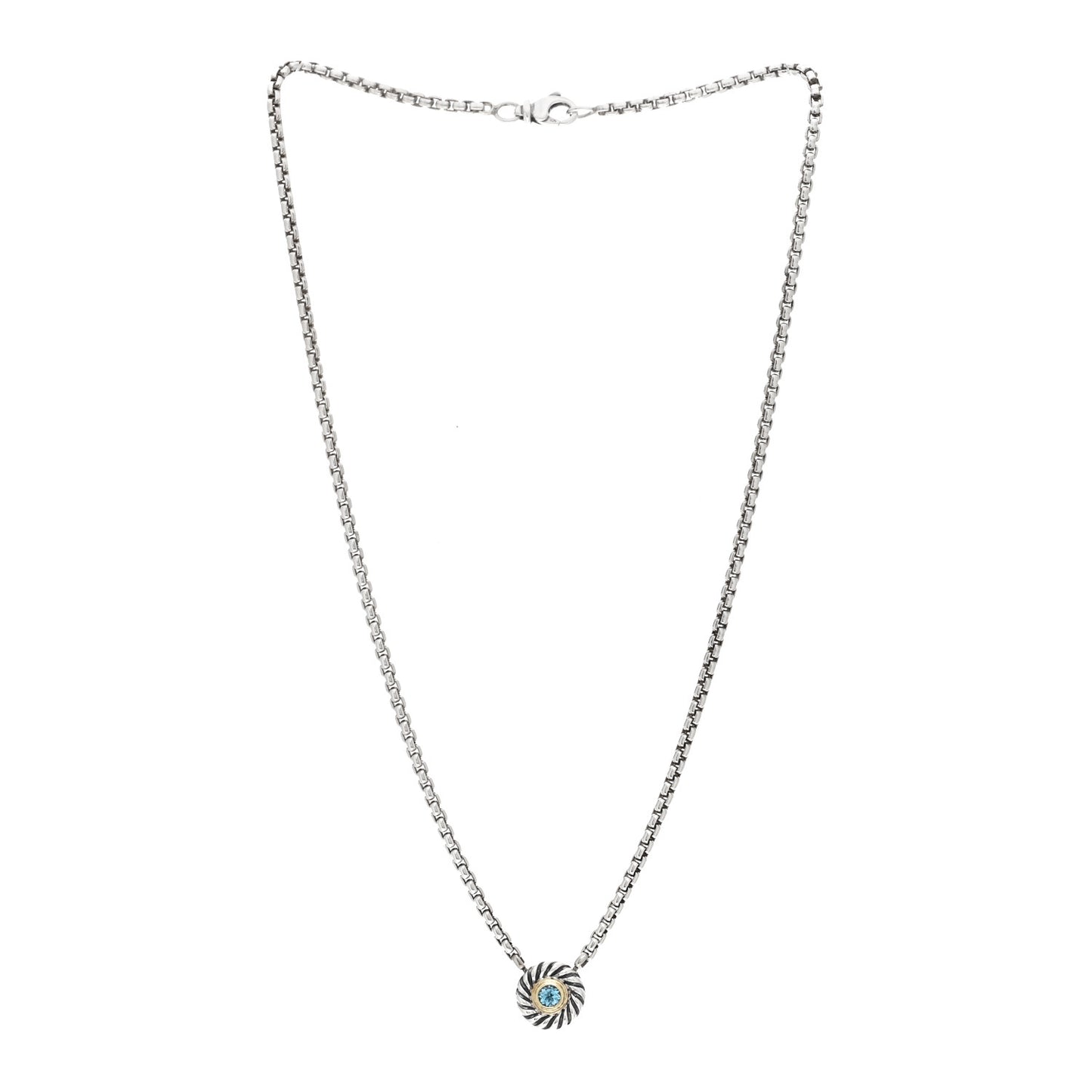Sterling Silver 14K Yellow Gold Blue Topaz 12mm Cookie Pendant Necklace