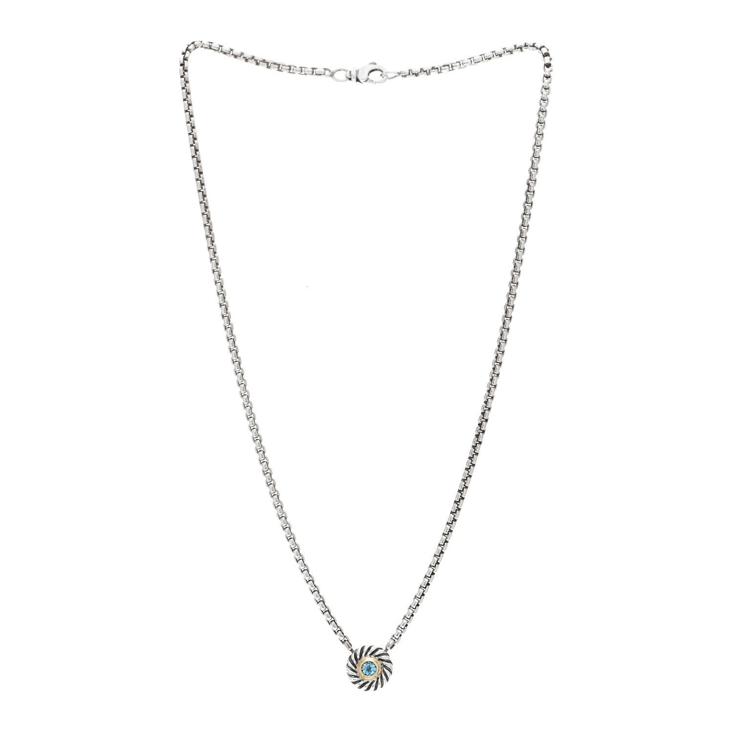 David Yurman Sterling Silver 14K Yellow Gold Blue Topaz 12mm Cookie Pendant Necklace 3 of 4