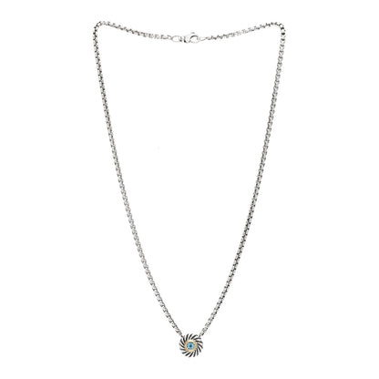 David Yurman Sterling Silver 14K Yellow Gold Blue Topaz 12mm Cookie Pendant Necklace 3 of 4