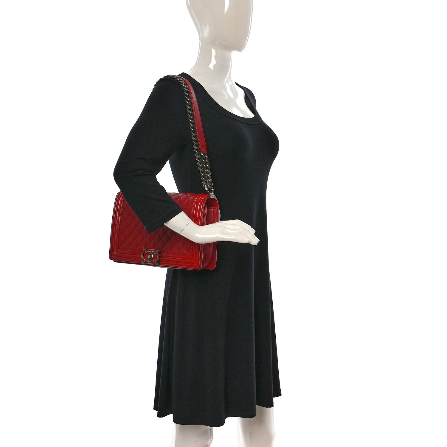 Chanel Patent Goatskin Quilted New Medium Boy Flap Red 2 of 10