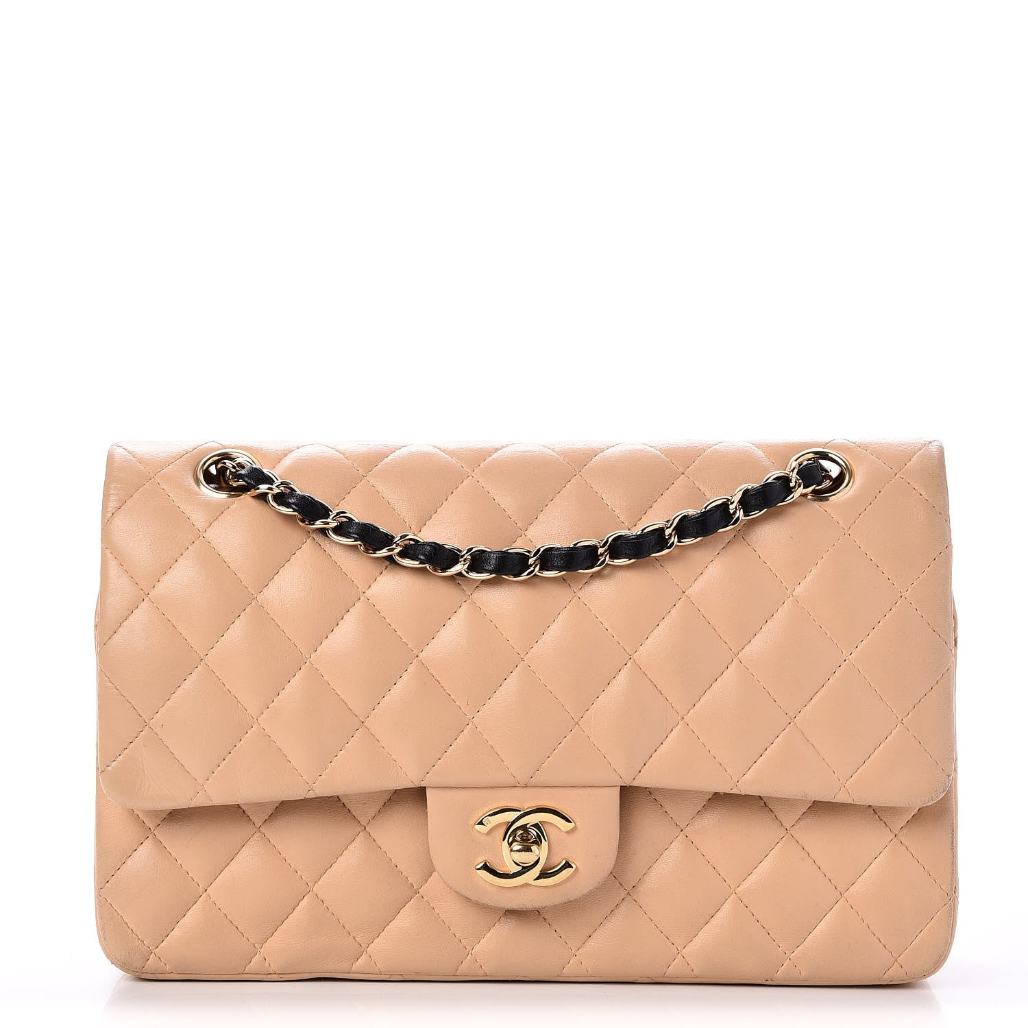 Chanel Lambskin Quilted Medium Double Flap Beige Black 1 of 11