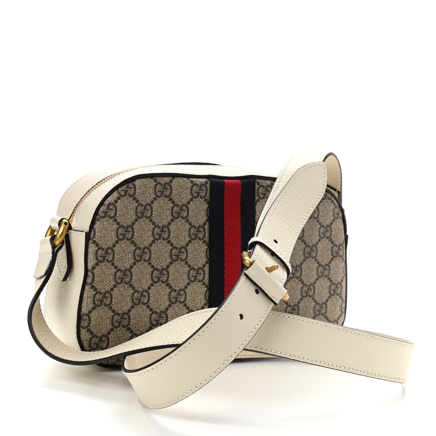 Gucci GG Supreme Monogram Textured Calfskin Web Small Ophidia Camera Bag Beige Ebony Mystic White 3 of 11