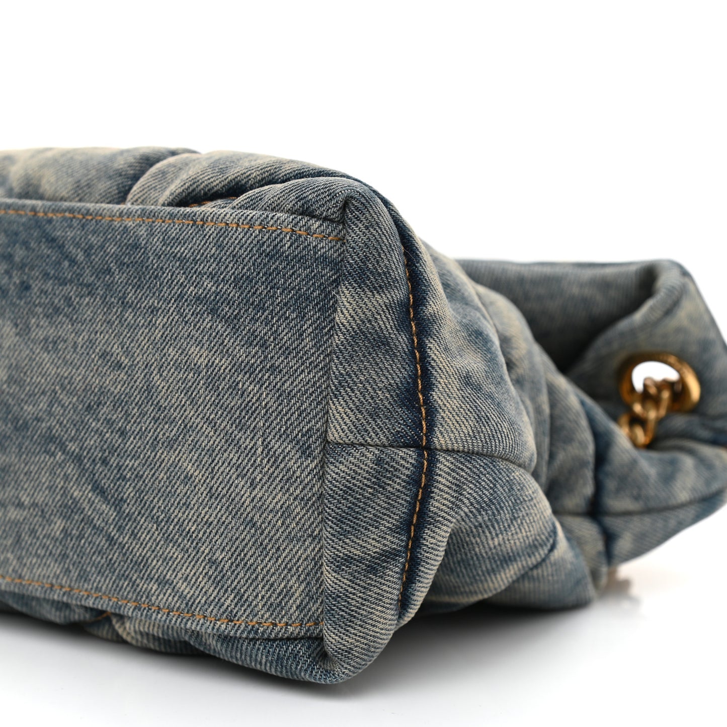 Denim Quilted Small Loulou Puffer Monogram Chain Satchel Blue Cinnamon