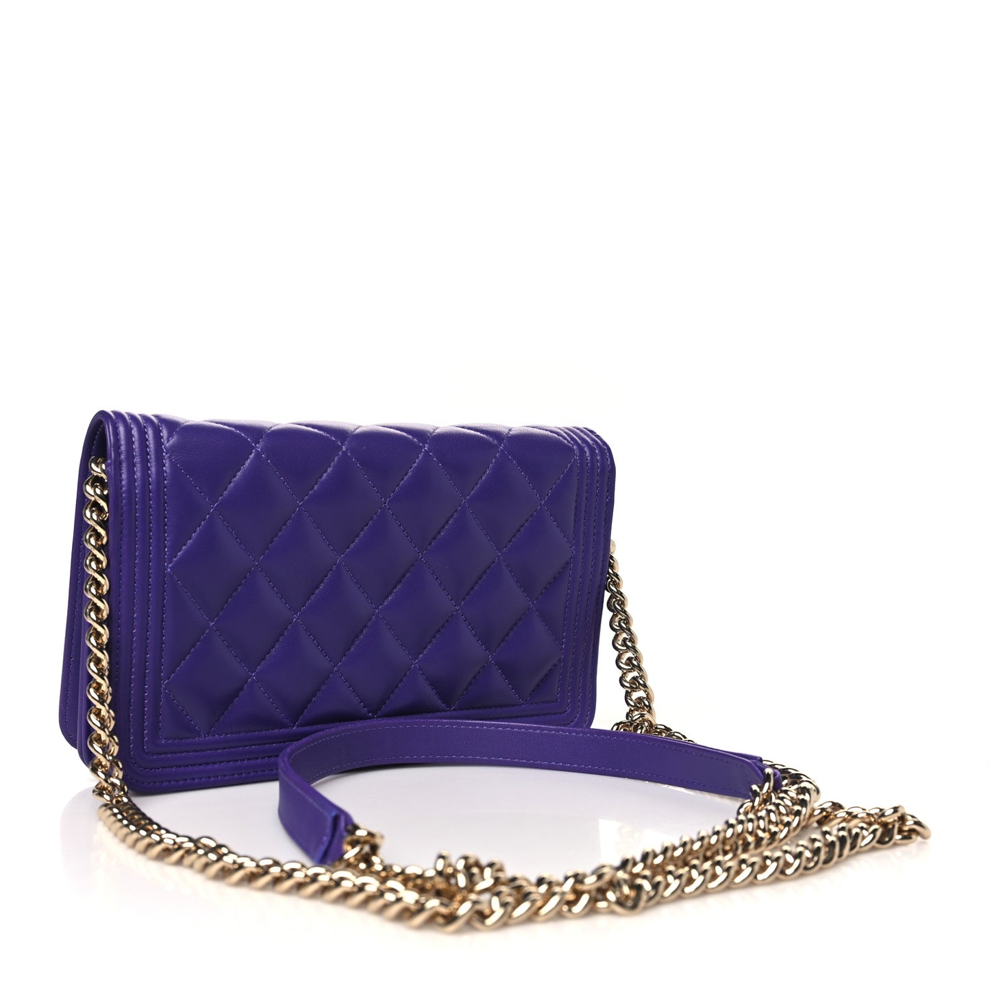 Lambskin Quilted Boy Wallet On Chain WOC Purple