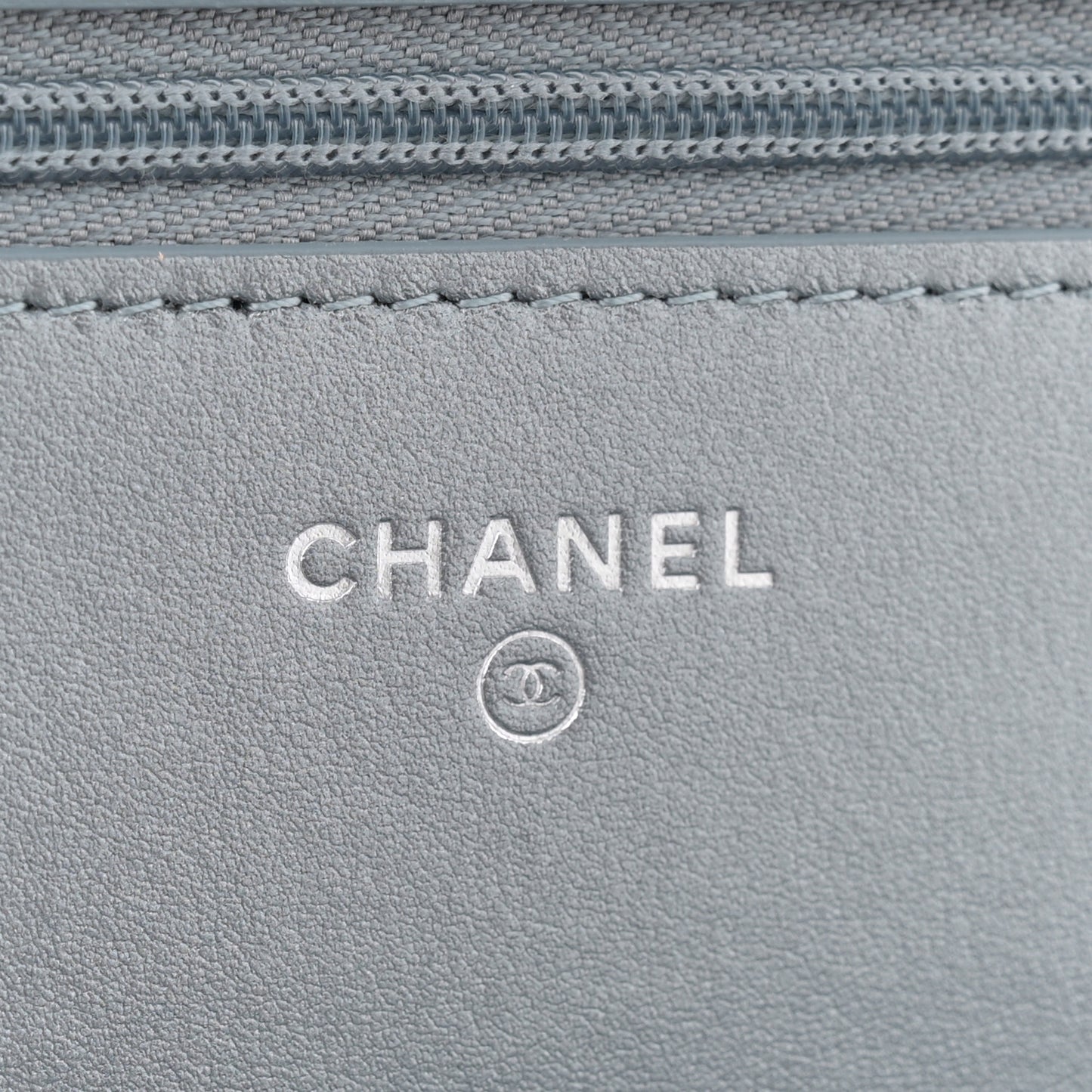 Metallic Lambskin Quilted Wallet On Chain WOC Silver