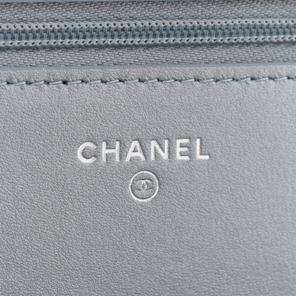 Chanel Metallic Lambskin Quilted Wallet On Chain WOC Silver 6 of 10