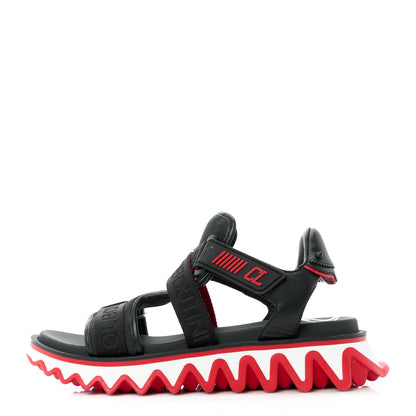 Christian Louboutin Calfskin Raffia Nylon Mens Summer Loubishark Sandals 42.5 Black Multicolor 1 of 11