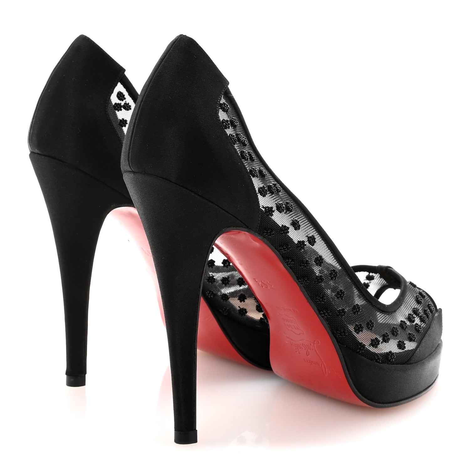 Christian Louboutin Satin Mesh Beaded Pumps 35.5 Black 5 of 8