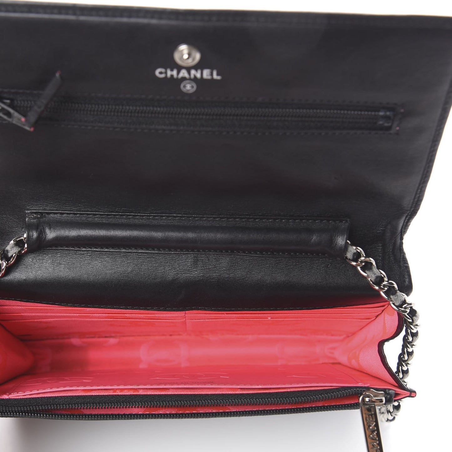 Calfskin Quilted Cambon Wallet On Chain WOC Black