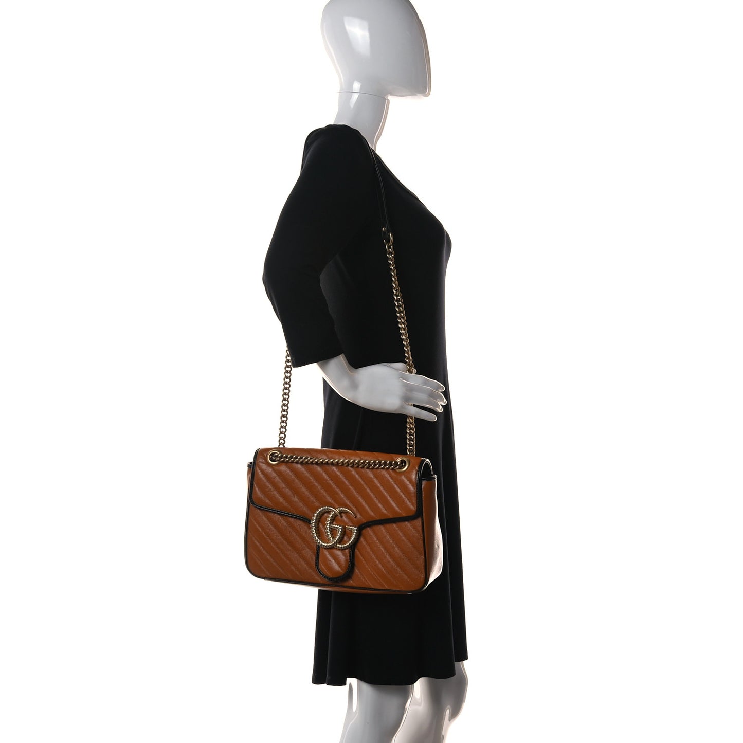 Azalea Calfskin Matelasse Diagonal Medium Torchon GG Marmont Shoulder Bag Cognac Black