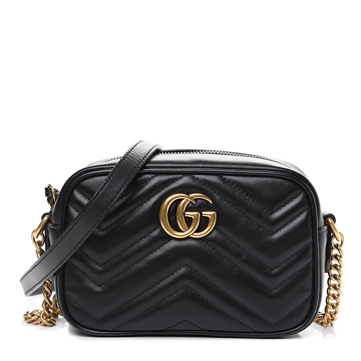 Gucci Calfskin Matelasse Mini GG Marmont Chain Shoulder Bag Black 1 of 11