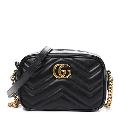 Gucci Calfskin Matelasse Mini GG Marmont Chain Shoulder Bag Black 1 of 11
