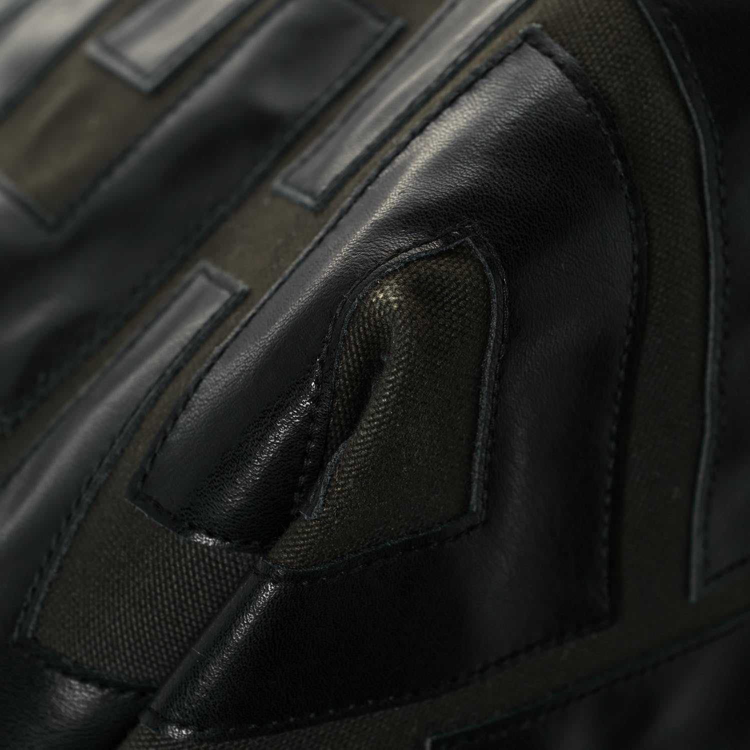 Celine Calfskin Logo Patchwork Cabas Dark Green Black 9 of 15