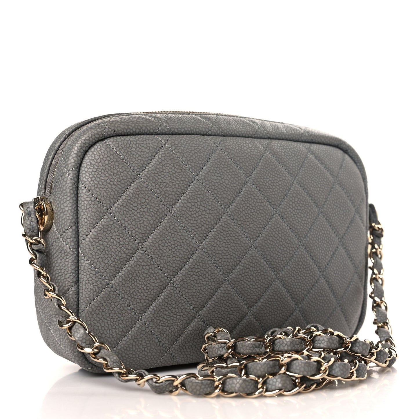 Caviar Quilted Coco Tassel Small Camera Case Grey