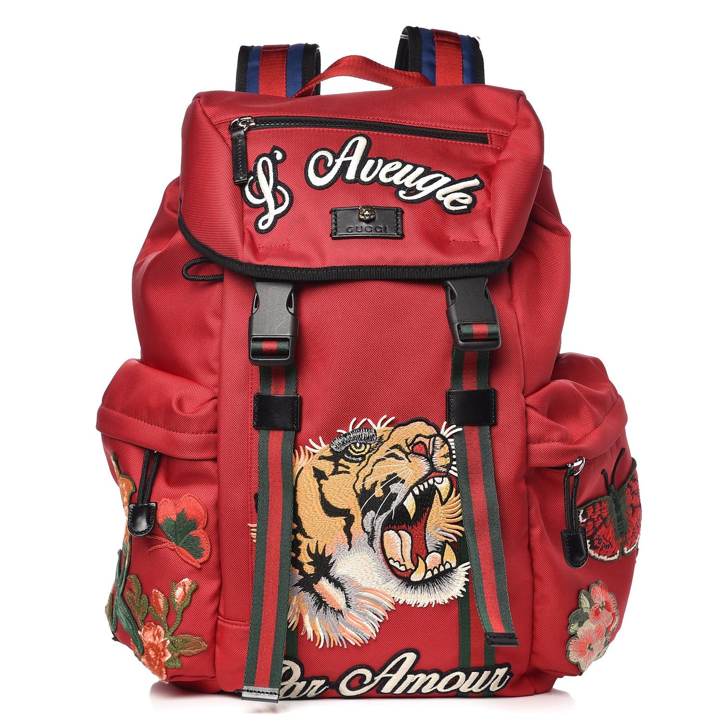 Nylon L'Aveugle Par Amour Embroidered Double Buckle Backpack Red