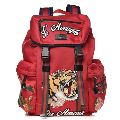 Gucci Nylon L'Aveugle Par Amour Embroidered Double Buckle Backpack Red 1 of 8