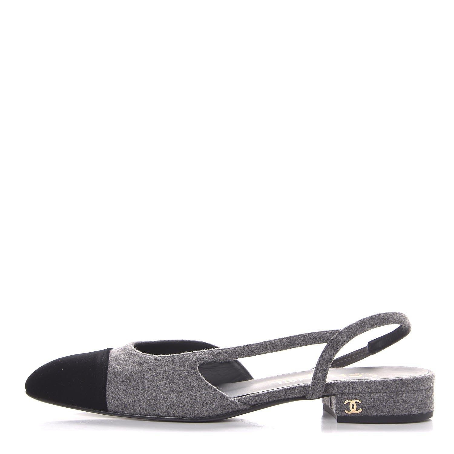 Chanel Wool Velvet Cap Toe CC Slingback Pumps 36 Black Grey 1 of 8