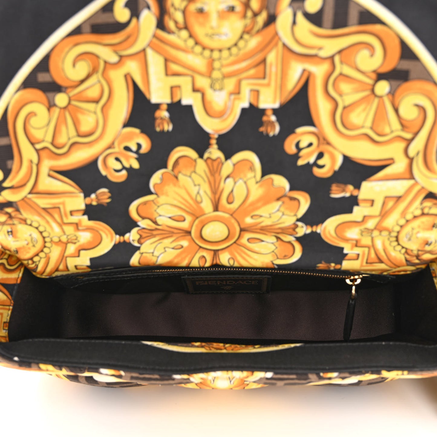 X VERSACE Silk Fendace FF Baroque Quilted Scarf Baguette Black Gold