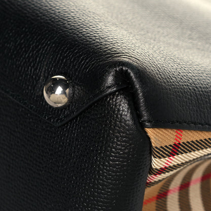Burberry Grainy Calfskin House Check Medium Banner Tote Black 9 of 12