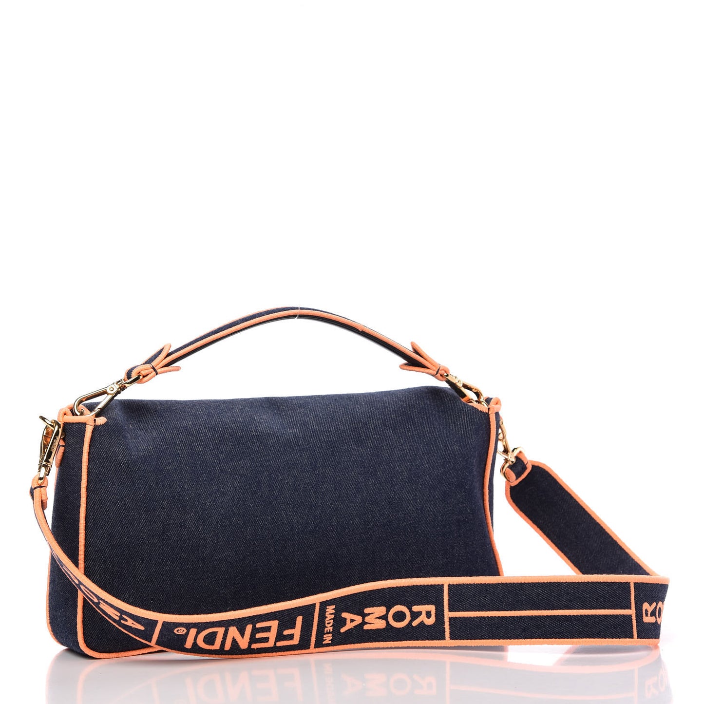 Denim Large Baguette Blue Arancio Fluo