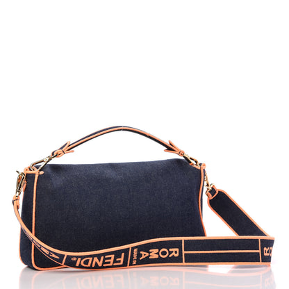 Fendi Denim Large Baguette Blue Arancio Fluo 3 of 8