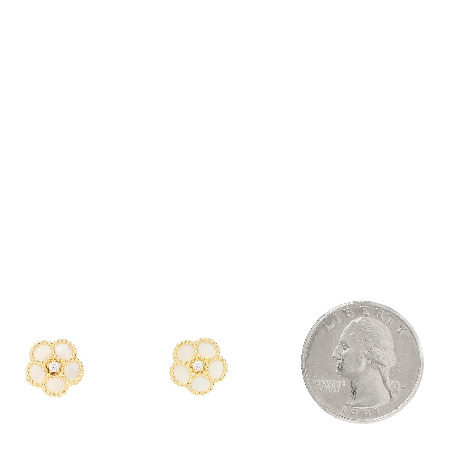 18K Yellow Gold Diamond Mother of Pearl Daisy Earrings