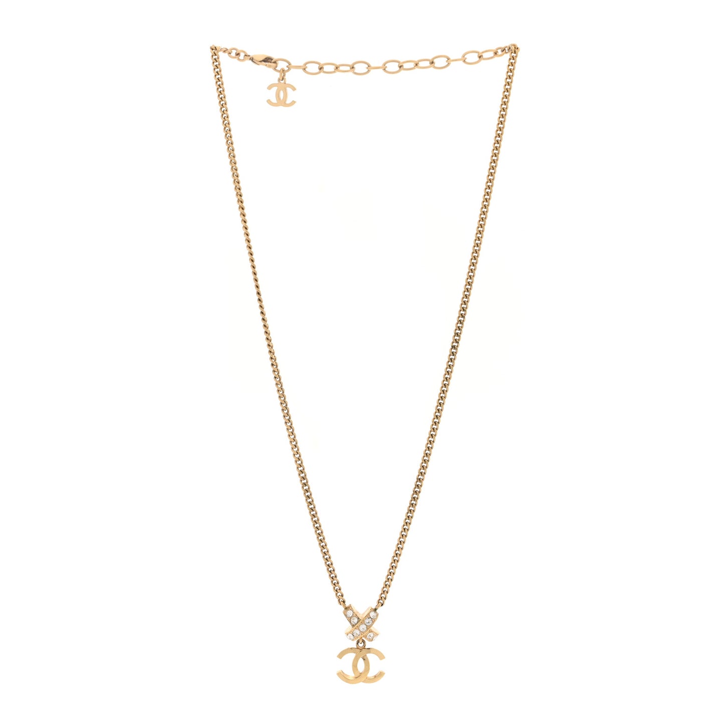 Metal Crystal CC Cross Pendant Necklace Gold