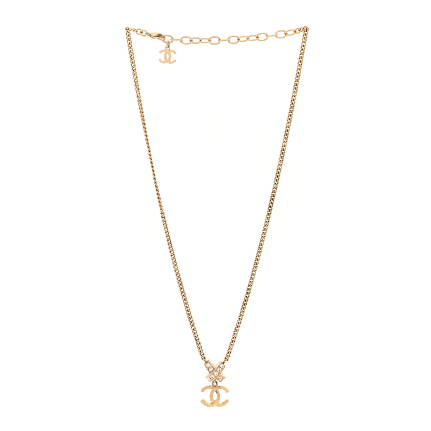 Chanel Metal Crystal CC Cross Pendant Necklace Gold 3 of 5