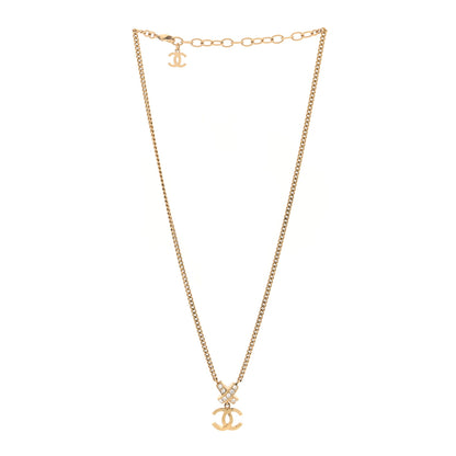 Chanel Metal Crystal CC Cross Pendant Necklace Gold 3 of 5