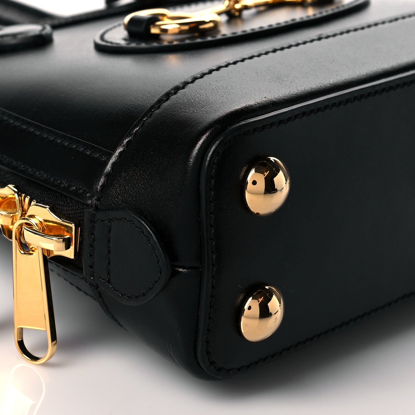 Boarded Plutone Calfskin Mini Horsebit 1955 Top Handle Bag Black