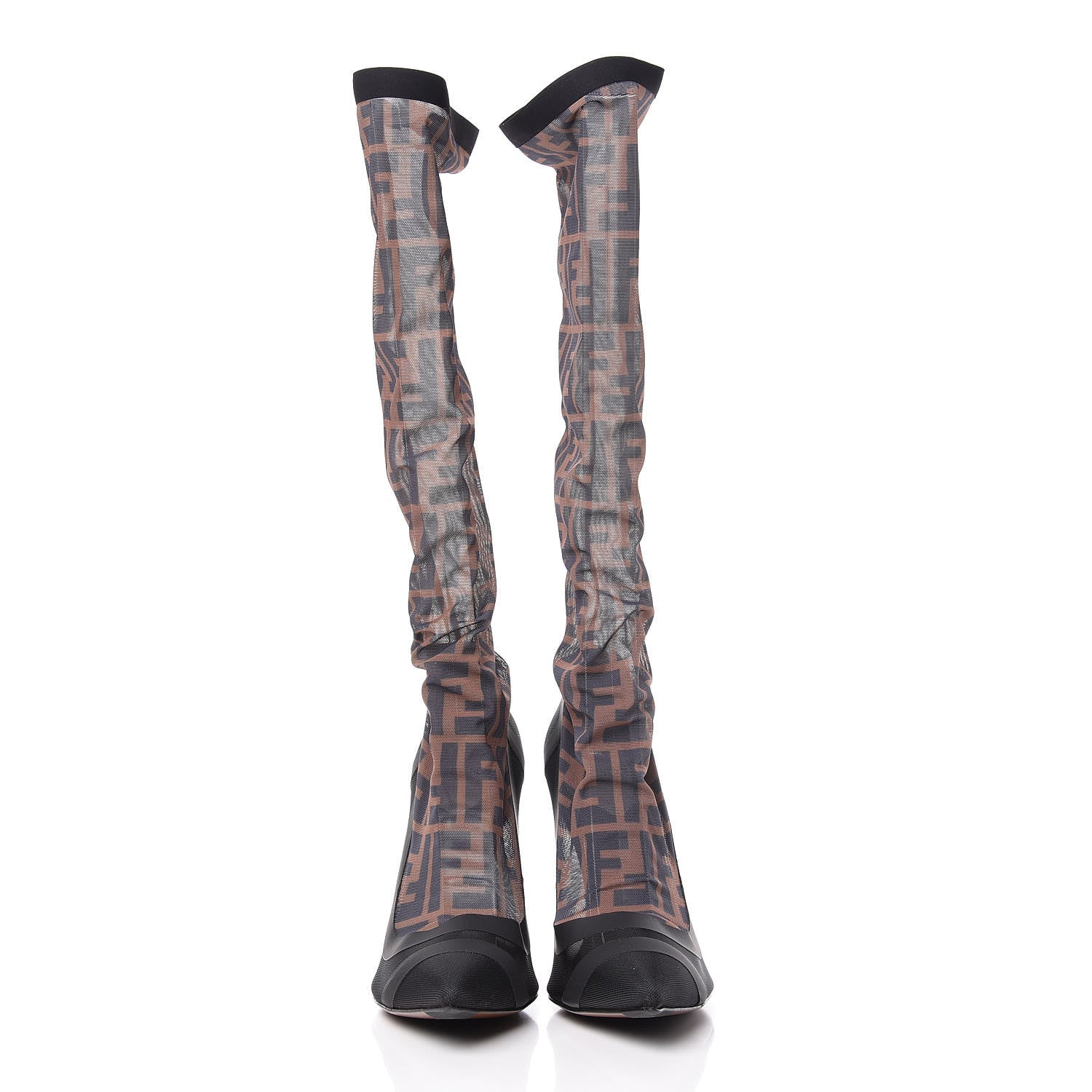 Fendi Technical Mesh FF Colibri High Heel Knee High Boots 38.5 Black Tobacco 2 of 9