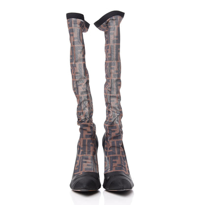 Fendi Technical Mesh FF Colibri High Heel Knee High Boots 38.5 Black Tobacco 2 of 9