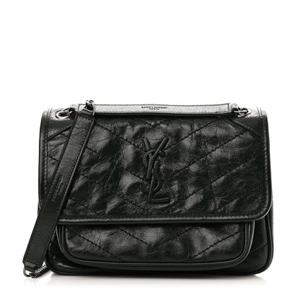 Saint Laurent Crinkled Calfskin Matelasse Monogram Baby Niki Chain Satchel Dark Green 1 of 10