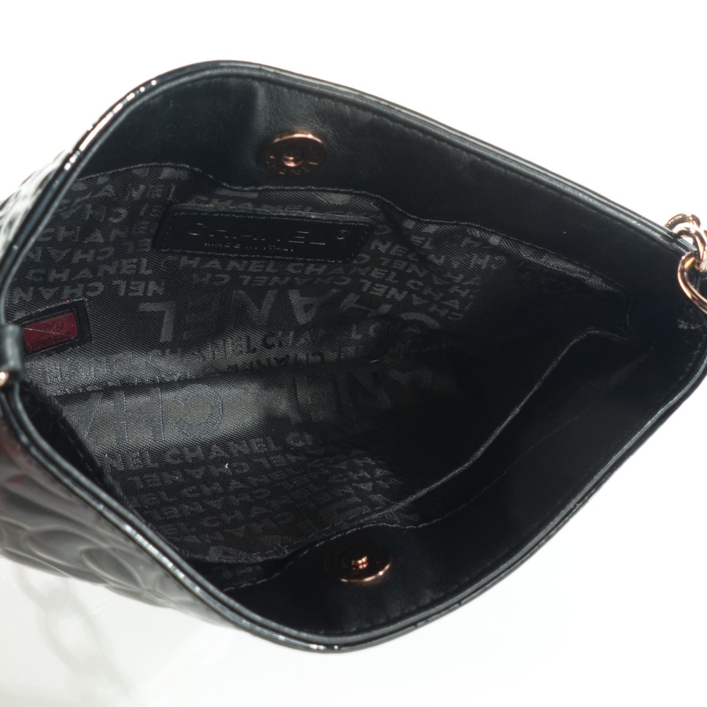 Patent Camellia Embossed Pochette Black