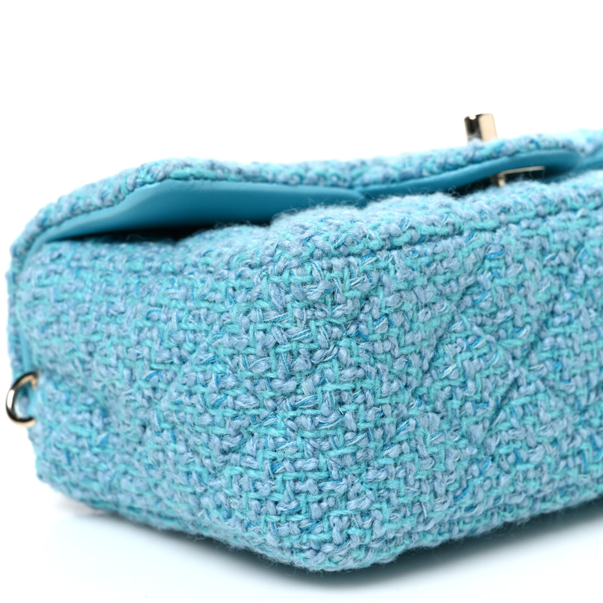 Chanel Wool Tweed Quilted Mini Rectangular Flap Turquoise Light Blue 9 of 10