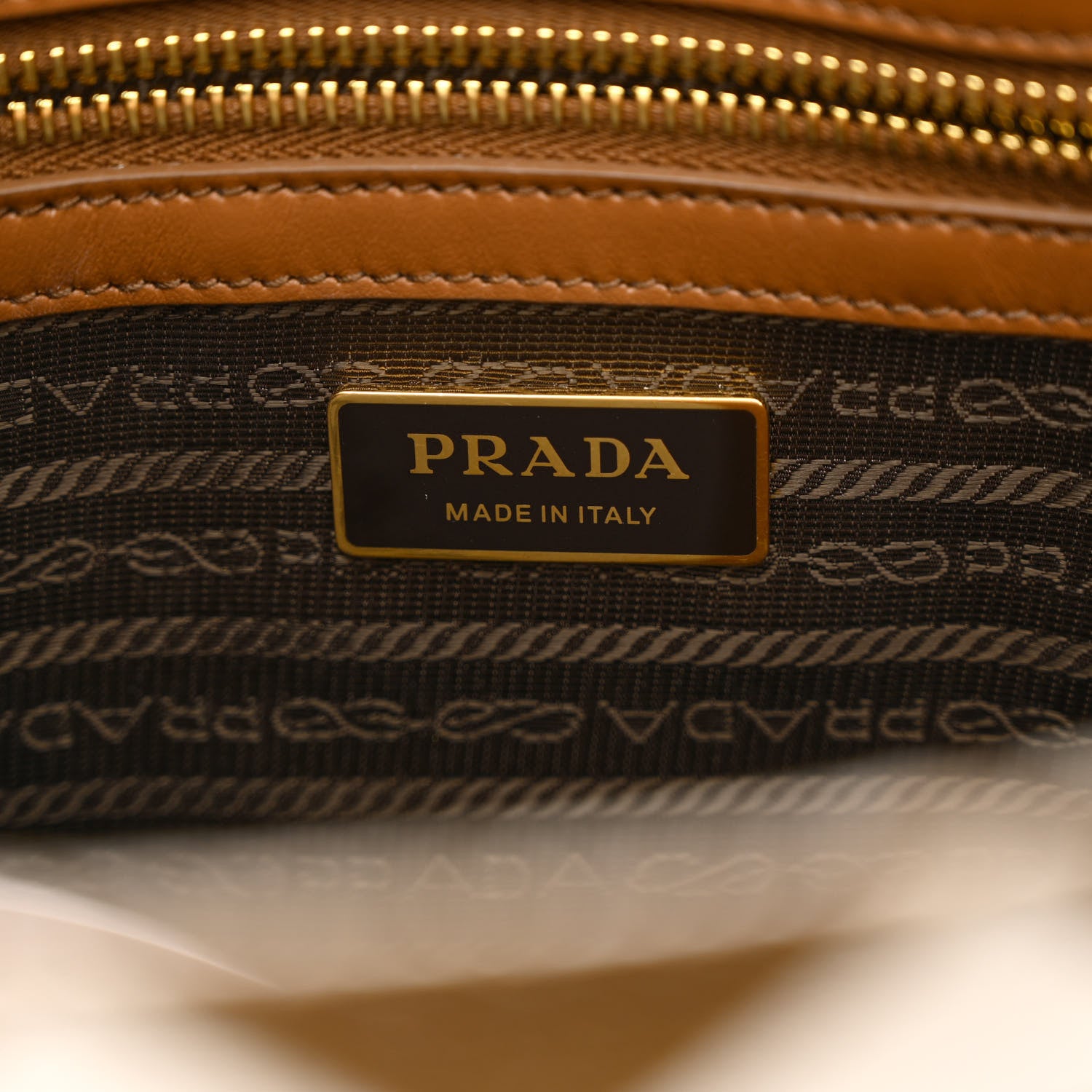 Prada Jacquard Saffiano Triangolo Symbole Embroidered Small Tote Tobacco Talco 6 of 11