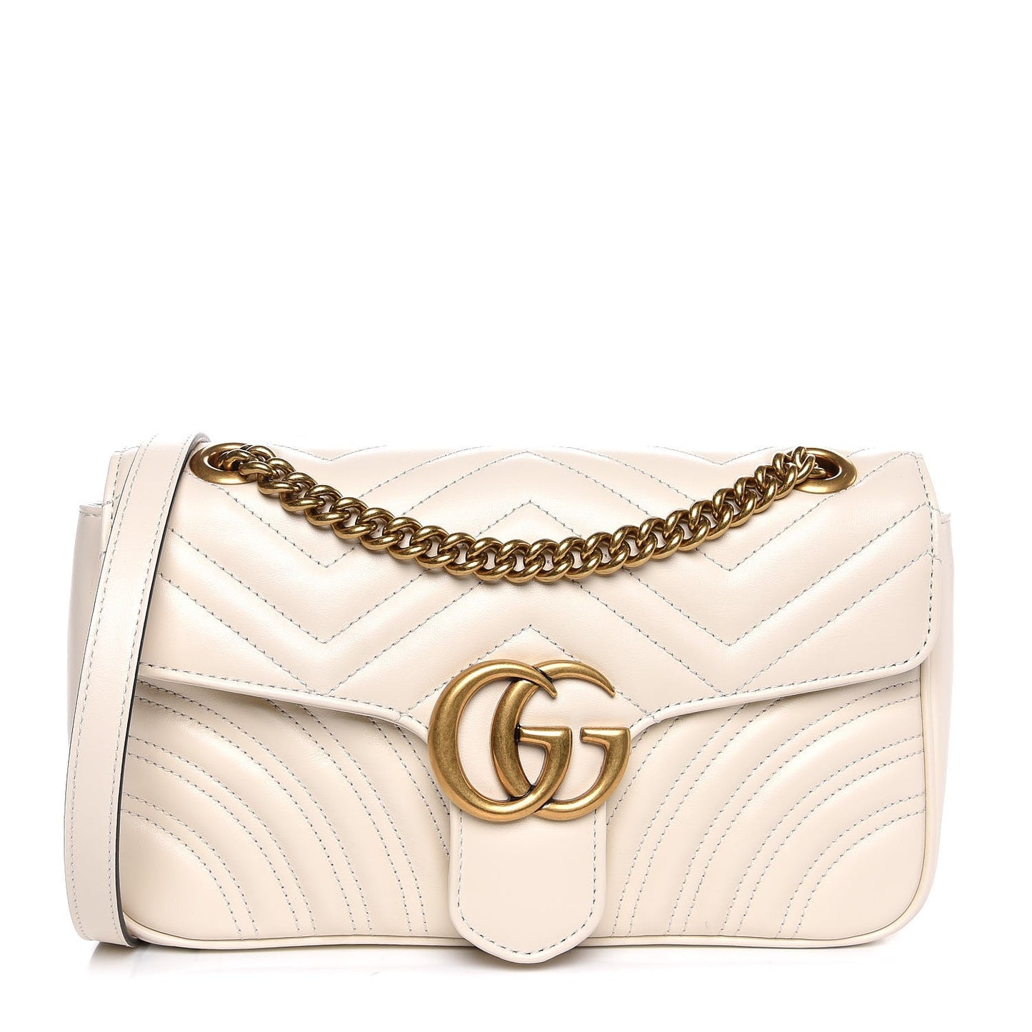 Calfskin Matelasse Small GG Marmont Shoulder Bag White