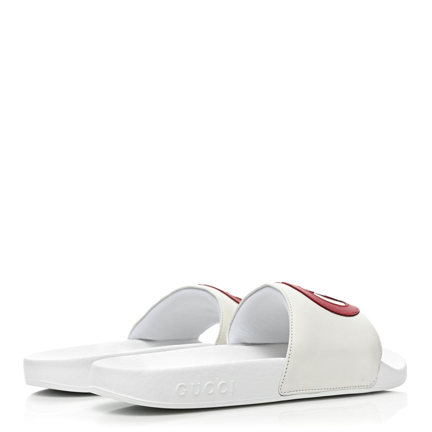 Gucci Nappa Miro Soft Calfskin Womens Interlocking G Slide Sandals 37 Great White Hibiscus Red 4 of 9