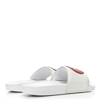 Gucci Nappa Miro Soft Calfskin Womens Interlocking G Slide Sandals 37 Great White Hibiscus Red 4 of 9