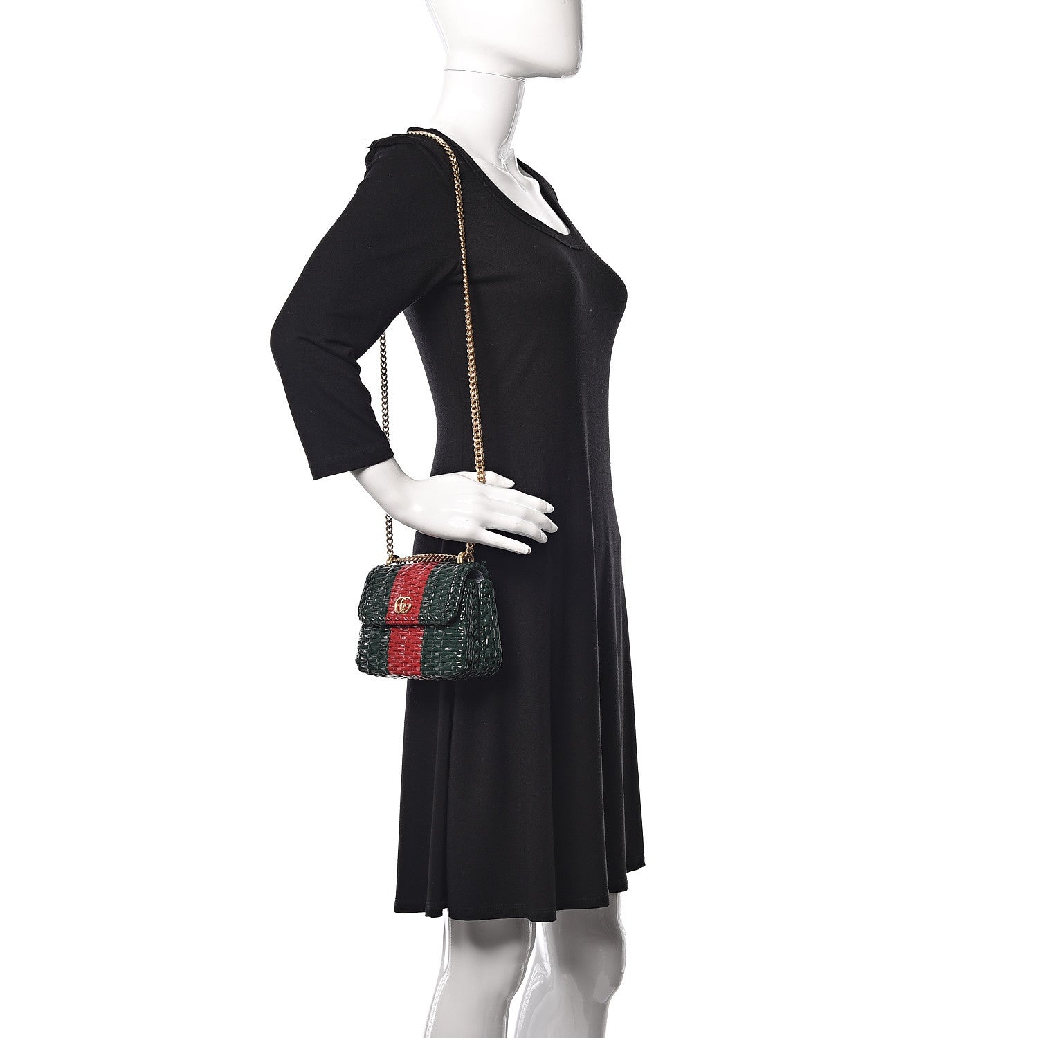 Gucci Glazed Wicker Stripe Mini Cestino Shoulder Bag Green 2 of 12