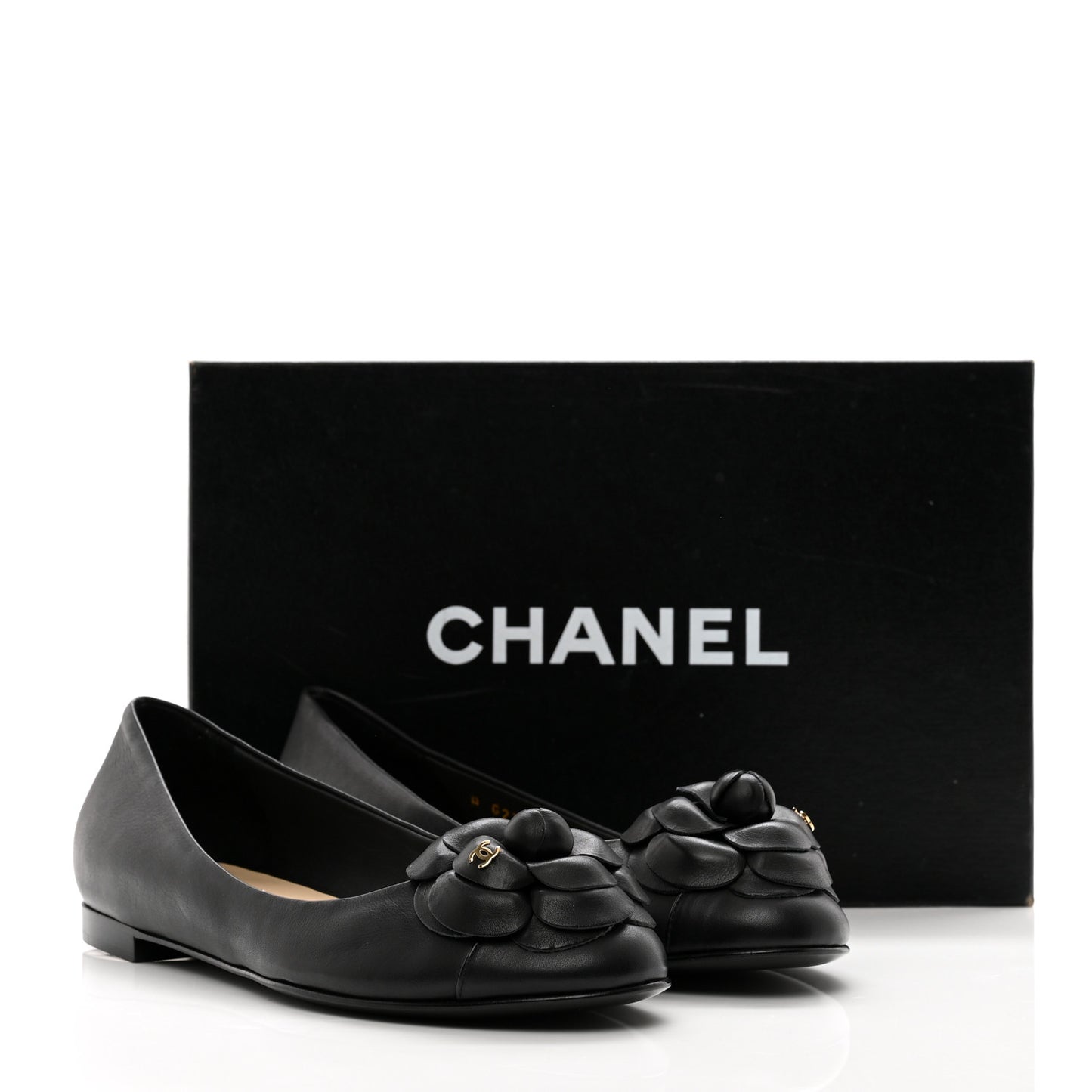 Lambskin Camellia Ballerina Flats 37 Black